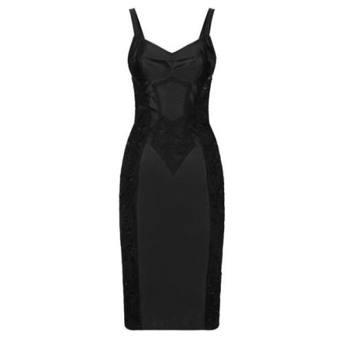 Elegante Zwarte Jurk met Kantdetail Dolce & Gabbana , Black , Dames