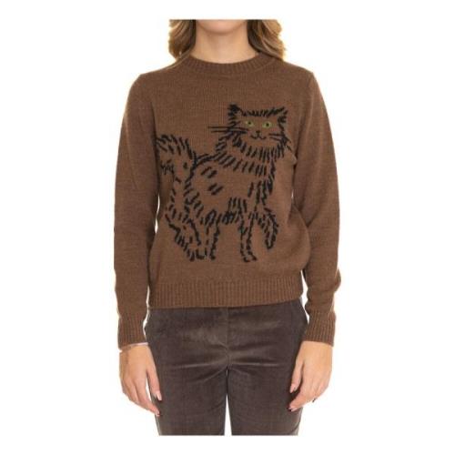 Dierenprint Pullover Trui Max Mara Weekend , Brown , Dames