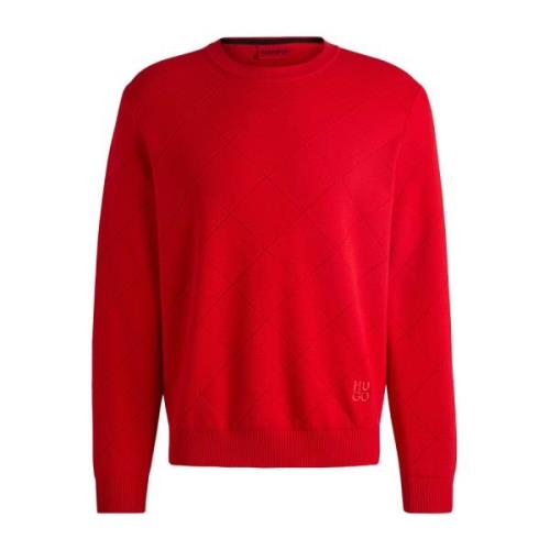 Trui met Vierkant Patroon in Relaxed-fit Hugo Boss , Red , Heren