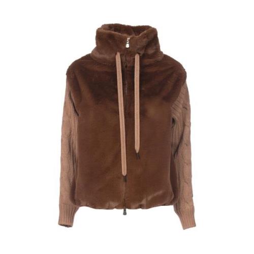 Ecofur Hoge Hals Jas Wol Zijde Kasjmier Le Tricot Perugia , Brown , Da...