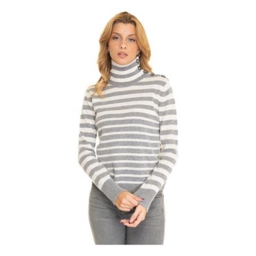 Gestreepte Cashmere Zeemans Kraag Trui Vanisé , Gray , Dames