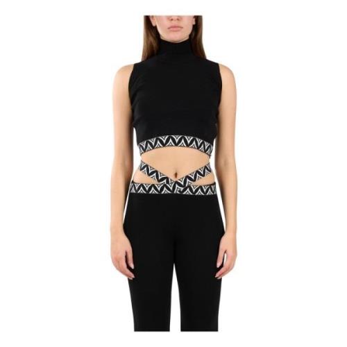 Mouwloze Viscose Crop Top Jacquard Akep , Black , Dames