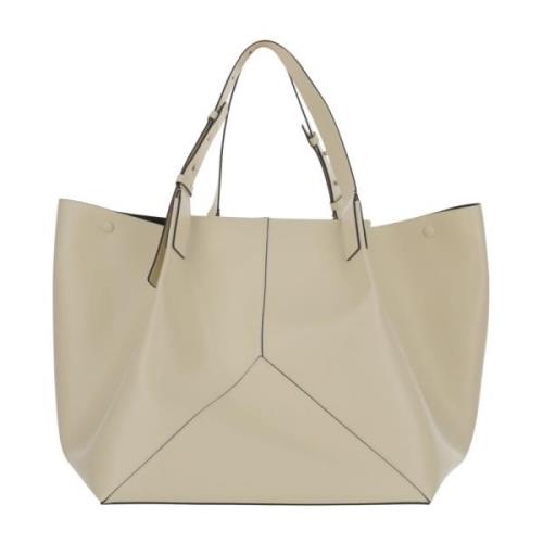 Logo Leren Handtas met Verstelbare Handvatten Victoria Beckham , Beige...