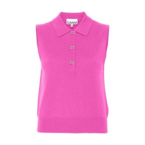 Roze Wol Kasjmier Poloshirt Ganni , Pink , Dames