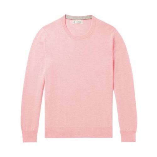 Roze Wol Zijde Trui Brunello Cucinelli , Pink , Heren