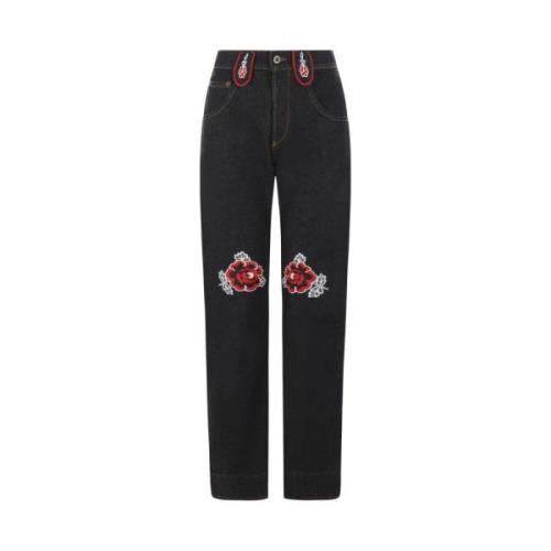 Zwarte Rechte Pijp Bloemen Geborduurde Jeans Molly Goddard , Black , D...