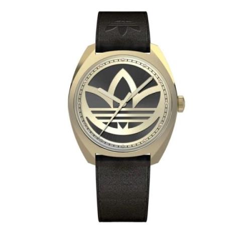 Gouden Dames Quartz Horloge, Leren Band Adidas , Yellow , Dames