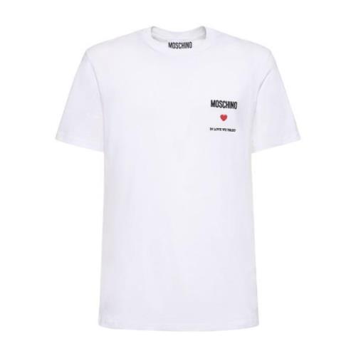 Witte T-shirt In Love We Trust Moschino , White , Heren