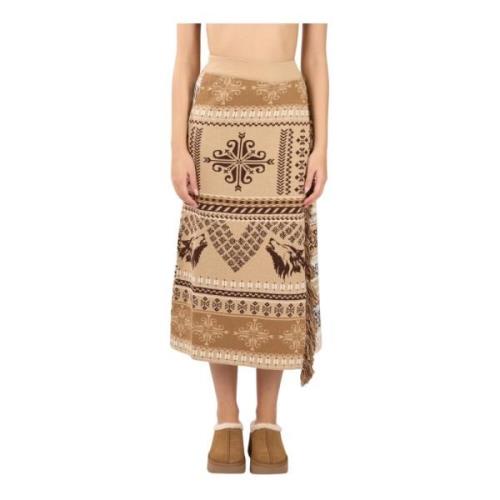 Merino Wol Jacquard Midi Rok Akep , Beige , Dames