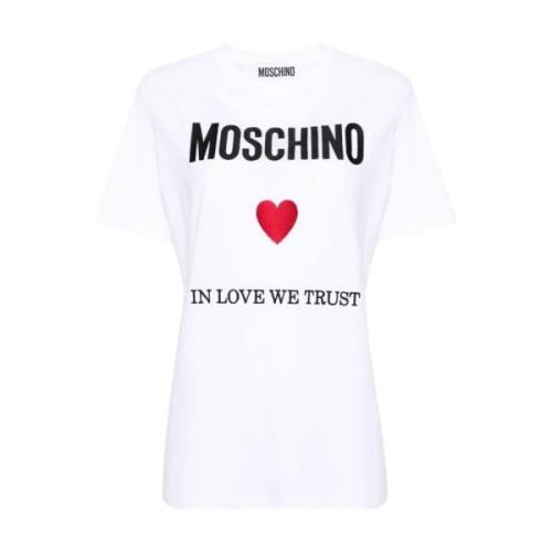 Wit T-shirt 'In Love We Trust' Moschino , White , Dames