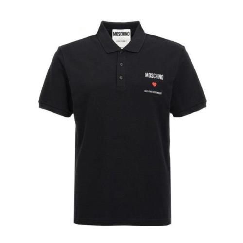 Zwarte Katoenen Poloshirt Moschino , Black , Heren