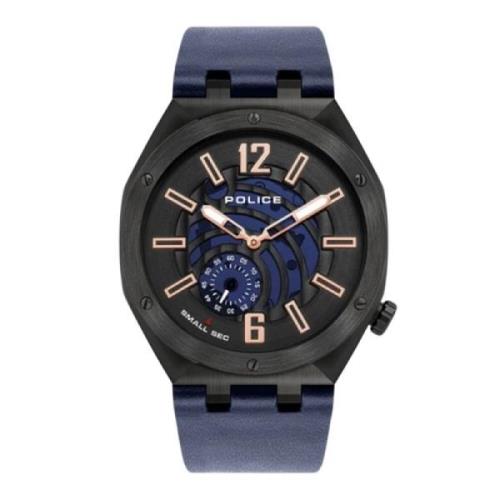 Roestvrijstalen zwart leren herenhorloge Police , Black , Heren