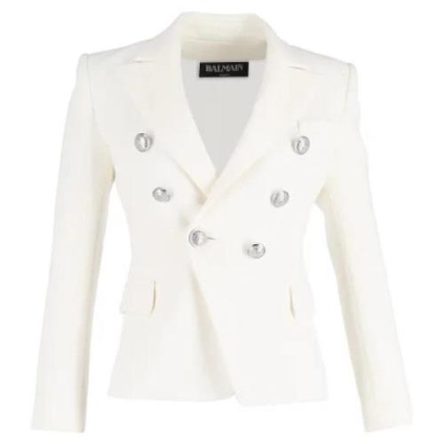 Pre-owned Wool outerwear Balmain Pre-owned , White , Dames