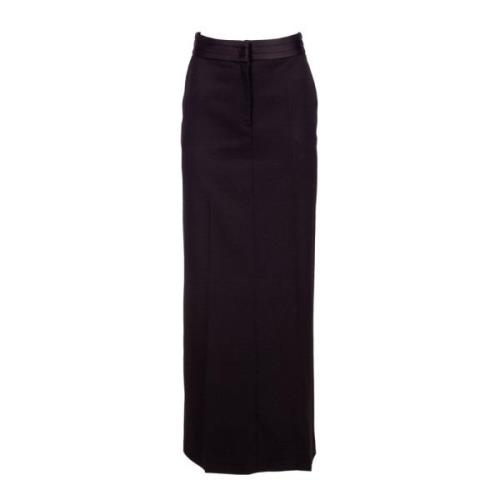 Zwarte A-lijn Maxi Rok met Satijnen Tailleband Semicouture , Black , D...