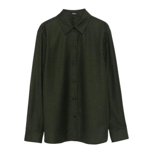 Groene Overhemd Italiaanse Wollen Flanel Theory , Green , Dames