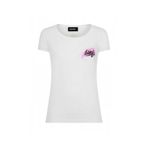 Katoenen Jersey T-shirt met bedrukte letters Dsquared2 , White , Dames