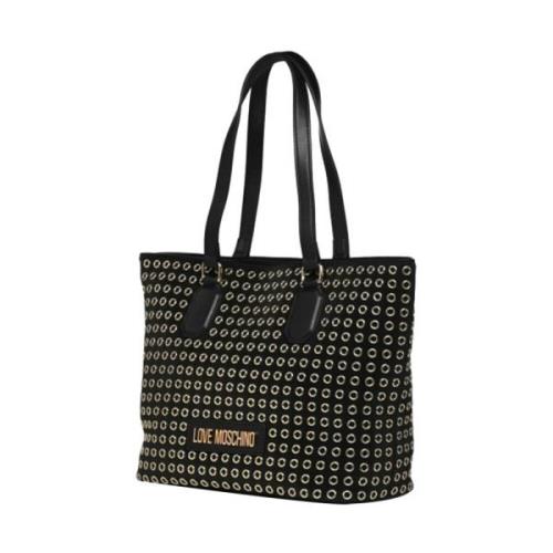 Zwarte Shopper Tas met Gouden Details Moschino , Black , Dames