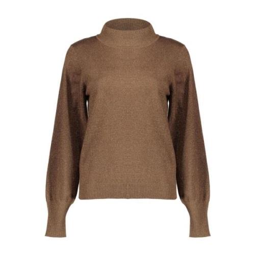 Turtle Neck Lurex Pullover Sweater Geisha , Brown , Dames