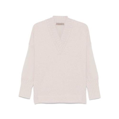 Gebreide V-hals Sweater met Panelen D.Exterior , Beige , Dames