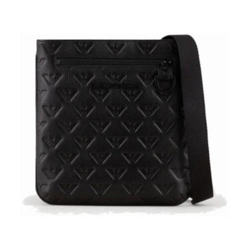 Leren schoudertas voor heren met monogramlogo Armani , Black , Dames