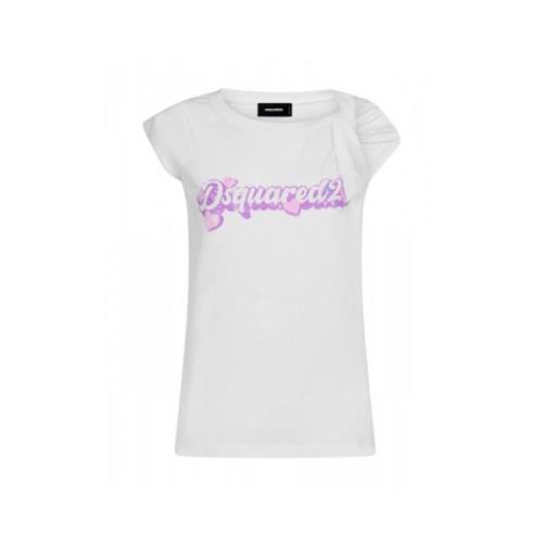 Katoenen Jersey T-shirt met Asymmetrische Knoop Dsquared2 , White , Da...