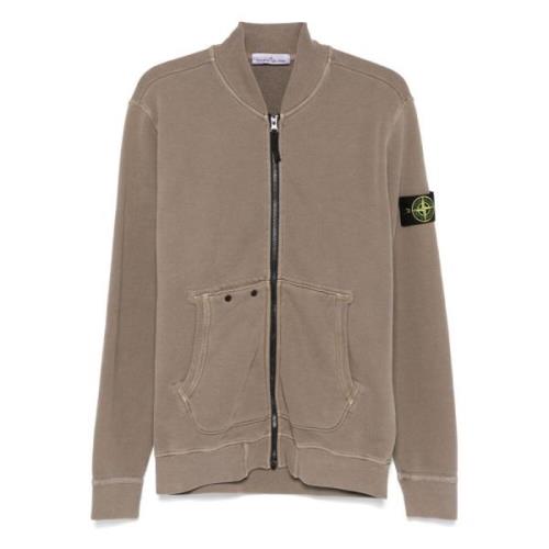 Bruine Volledige Rits Zachte Trui Stone Island , Brown , Heren