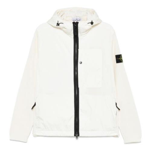 Witte Hoodie met Gebreide Inzetstukken Stone Island , White , Heren