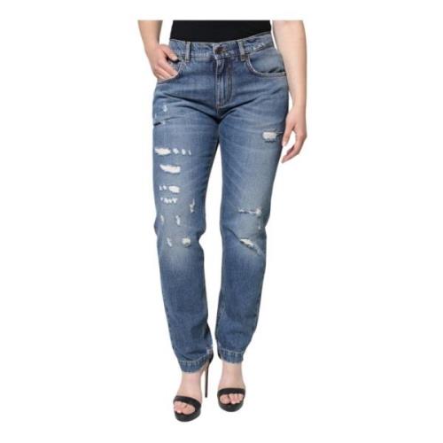 Versleten Boyfriend Denim Jeans Rits Sluiting Dolce & Gabbana , Blue ,...