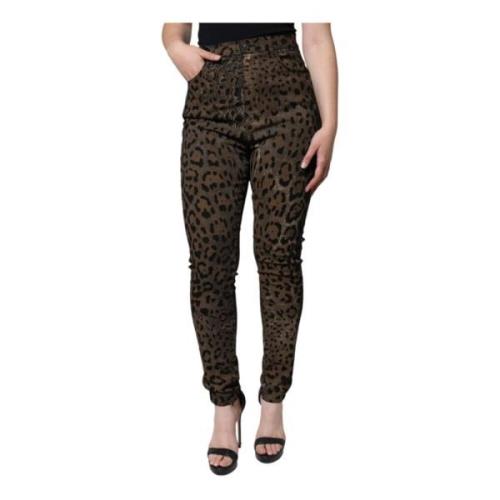 Leopard Print Skinny Denim Jeans Dolce & Gabbana , Multicolor , Dames