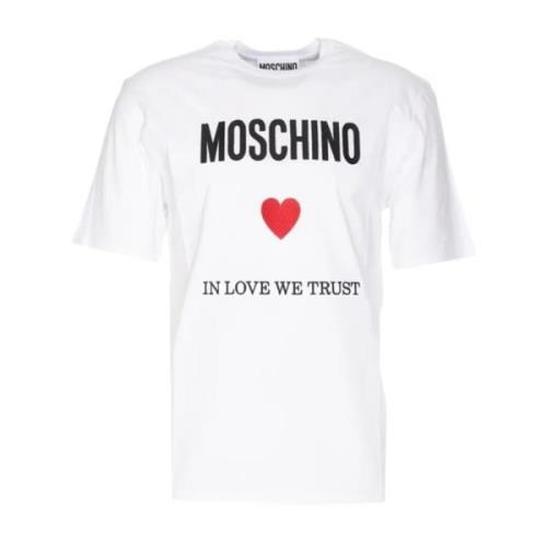 Witte T-shirt In Love We Trust Moschino , White , Heren