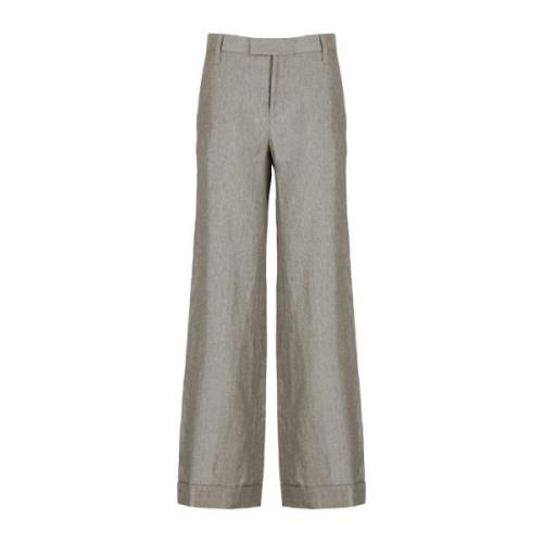 Grijze Linnen Broek met Riemlussen Brunello Cucinelli , Gray , Dames