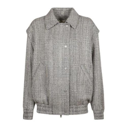 Herringbone Wool Bomber Jacket Golden Goose , Gray , Dames