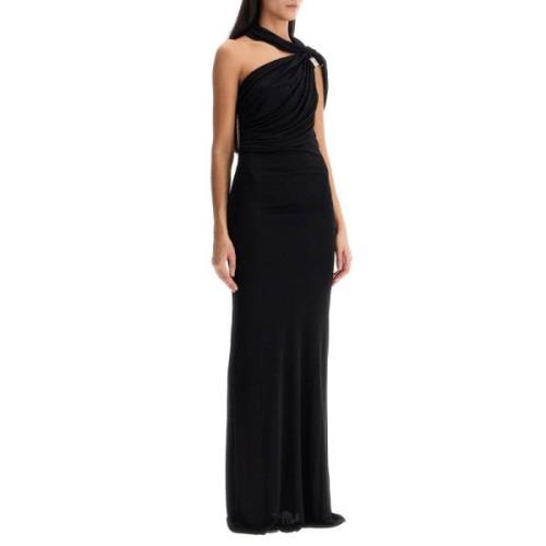 Asymmetrische Halter Maxi Jurk met Drapering Christopher Esber , Black...