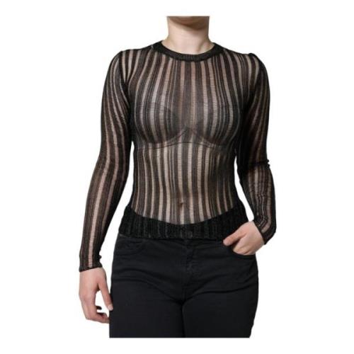 Doorschijnende Gestreepte Longsleeve Top Dolce & Gabbana , Black , Dam...