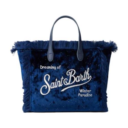 Blauwe Velvet Franje Mini Vanity Tas MC2 Saint Barth , Blue , Dames