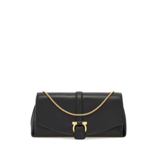 Zwarte leren schoudertas met Gancini gesp Salvatore Ferragamo , Black ...