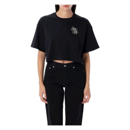 Zwarte Cropped T-shirt met Geborduurd Logo Amiri , Black , Dames