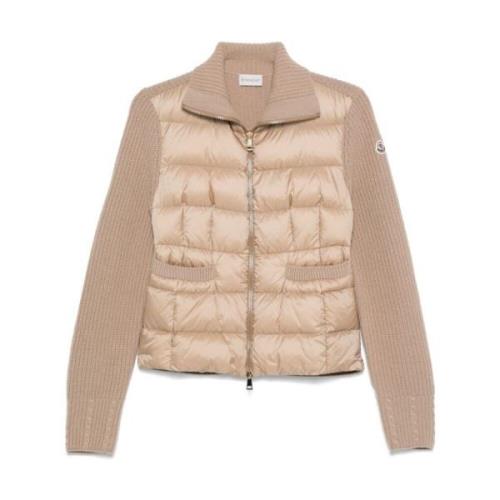 Beige Gewatteerde Vest met Wol Inzetstukken Moncler , Beige , Dames