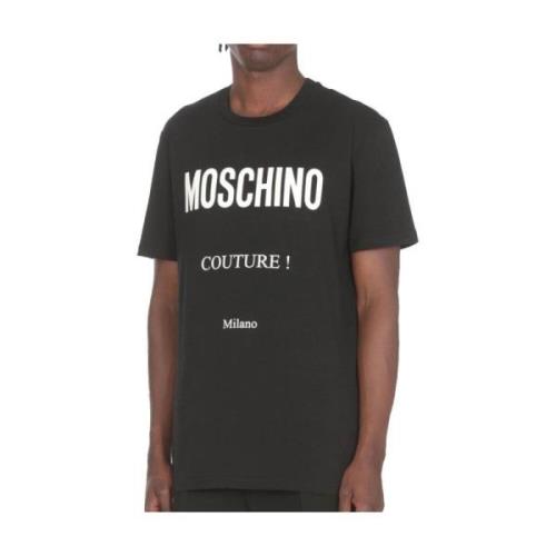 Logo Print Katoenen T-shirt Moschino , Black , Heren