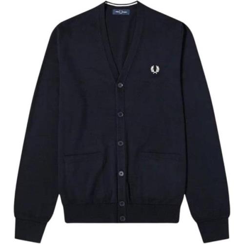 Navy Merinowol Vest Modernistische Stijl Fred Perry , Blue , Heren