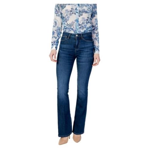 Blauwe Effen Versleten Effect Jeans Guess , Blue , Dames