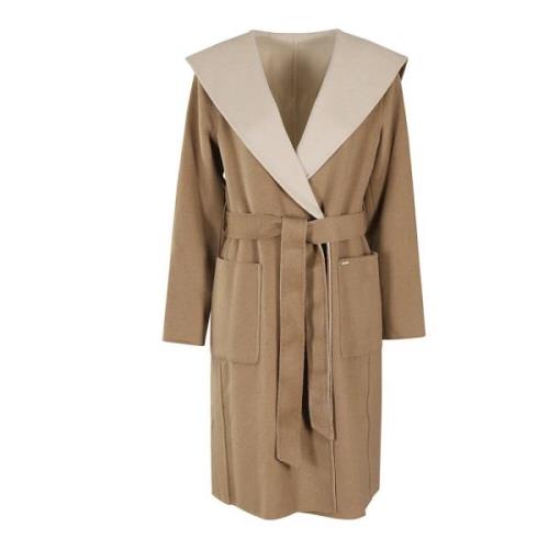 Wollen Wrap Jas met Capuchon Michael Kors , Brown , Dames