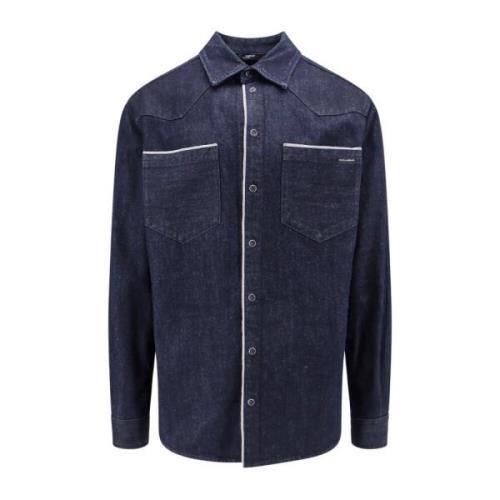 Blauw Denim Overhemd met Drukknoopsluiting Dolce & Gabbana , Blue , He...