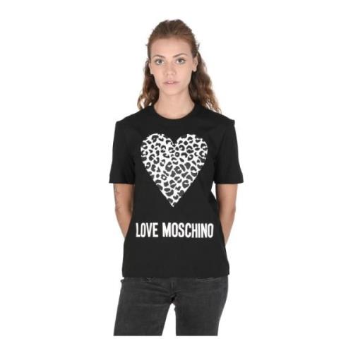 Luipaard Hart T-Shirt Zwart Katoen Love Moschino , Black , Dames