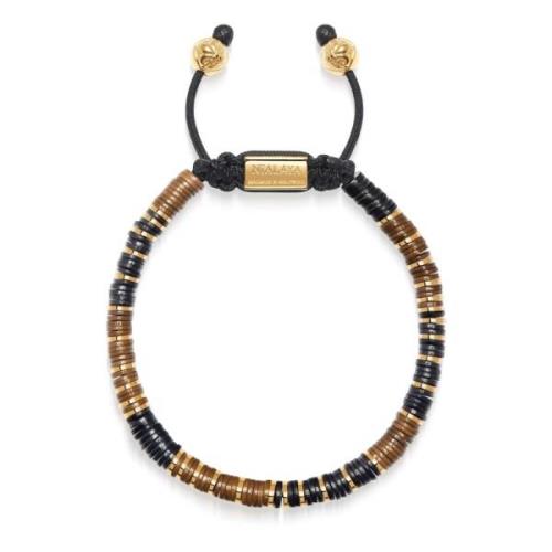 Men's Beaded Bracelet with Black, Brown and Gold Disc Beads Nialaya , ...