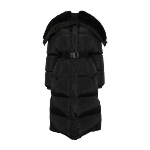 Zwarte gewatteerde jas met bontinzetten Moncler , Black , Dames