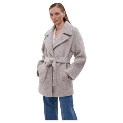 Dames Beige Wollen Ceintuur Wikkel Trenchcoat Estro , Beige , Dames