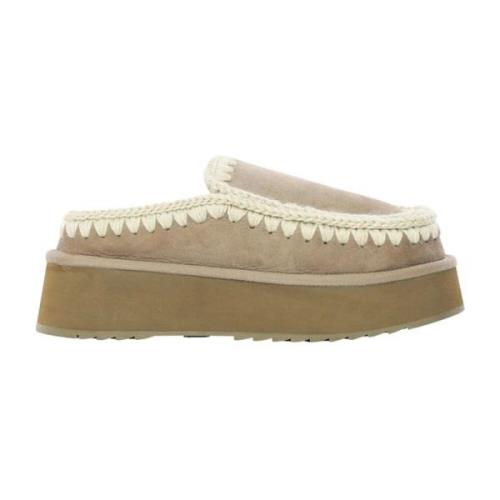 Eskimo Platform Suède Sabot Mou , Beige , Dames