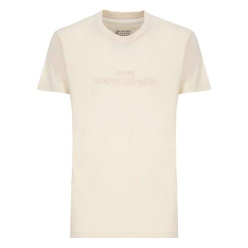 Beige Katoenen T-shirt met Logo Maison Margiela , Beige , Heren