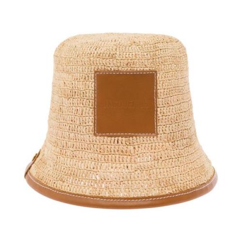 Bruin Leren Bucket Hat met Logo Jacquemus , Beige , Dames